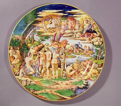 Large Platter Depicting the Judgement of Paris, Made at the Atelier de Faenza by Raffaello Sanzio Raphael